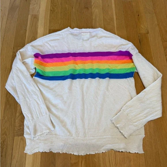 SUNDRY Rainbow Stripe Crew Neck Sweater Wool Cashmere Blend Scallop trim - Picture 7 of 9